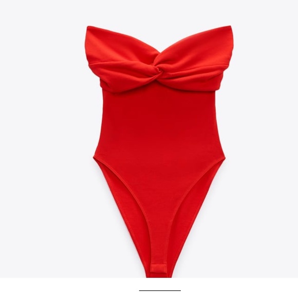 ZARA KNOTTED SWEETHEART RED BODYSUIT chest opening strapless new L NEW With tag - Picture 1 of 8